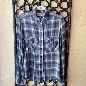 Zadig & Voltaire Button Up Distressed Flannel Shirt Grey/Blue